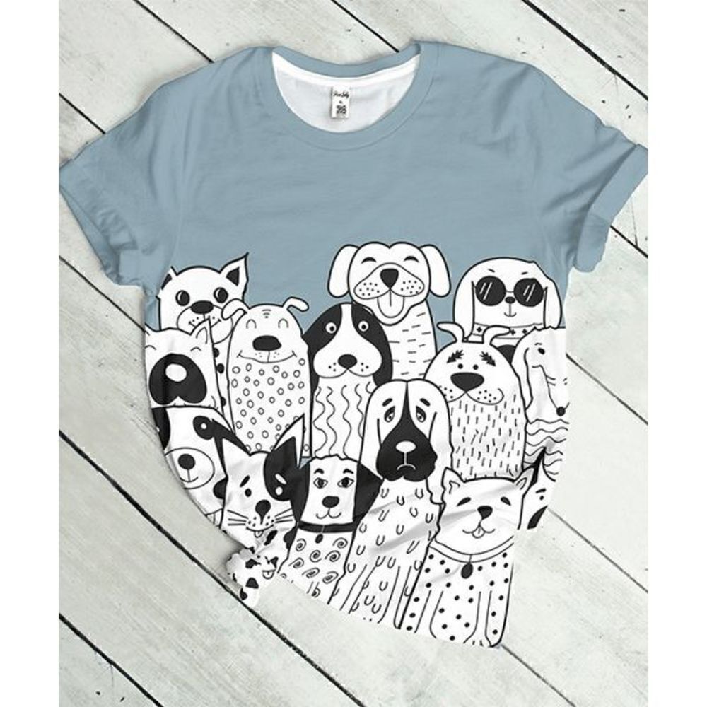Light Blue & White Dogs Furry Friends Crewneck Short Sleeve Tee S